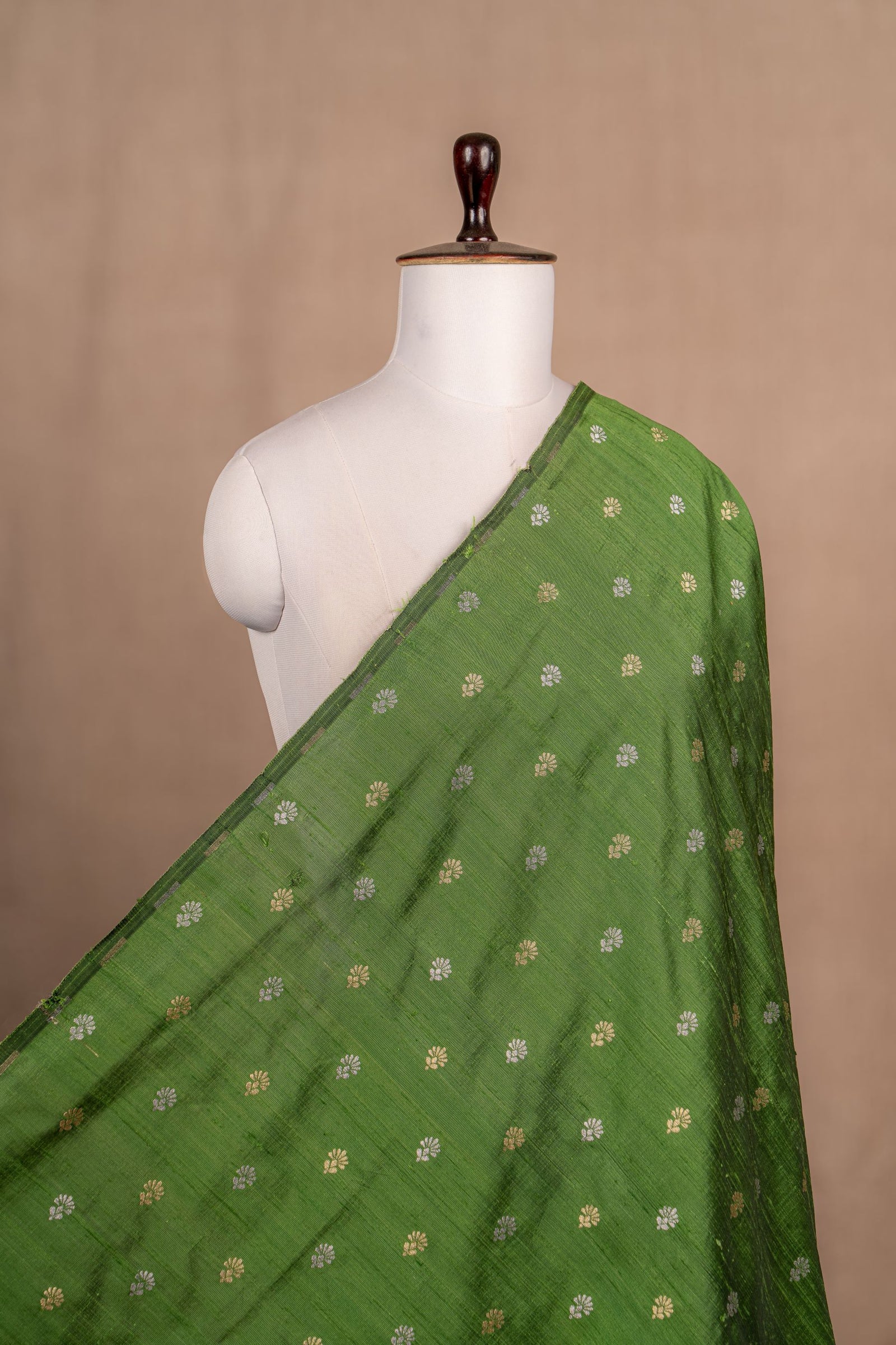 Green Cutwork Buti Raw Silk Handwoven