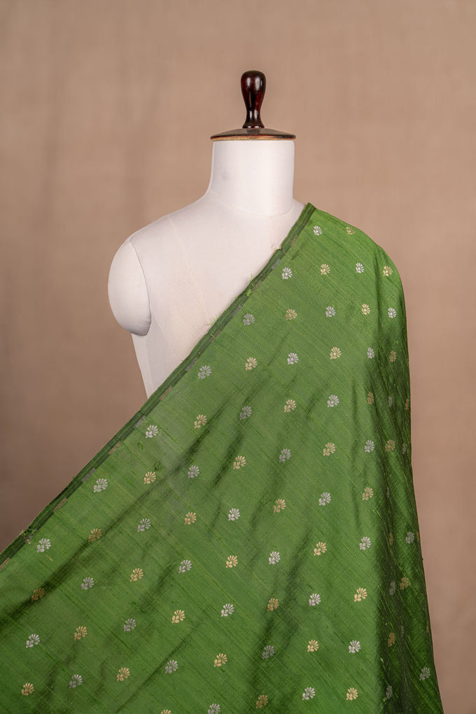 Green Cutwork Buti Raw Silk Handwoven