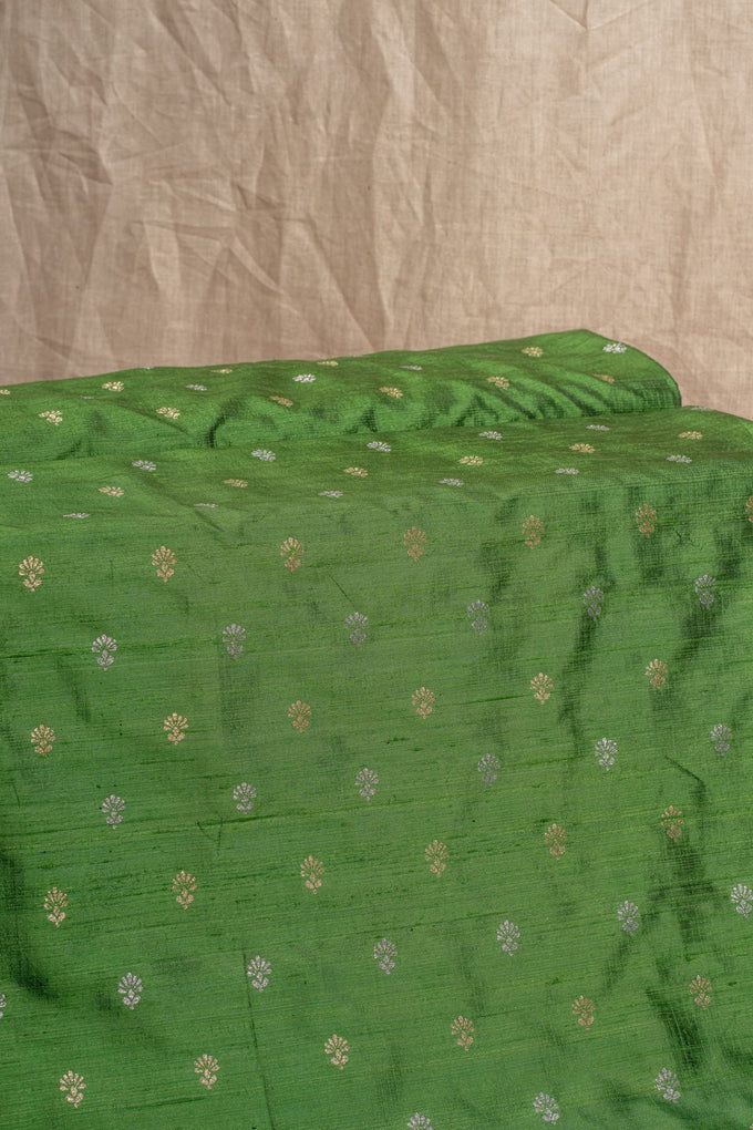 Green Cutwork Buti Raw Silk Handwoven