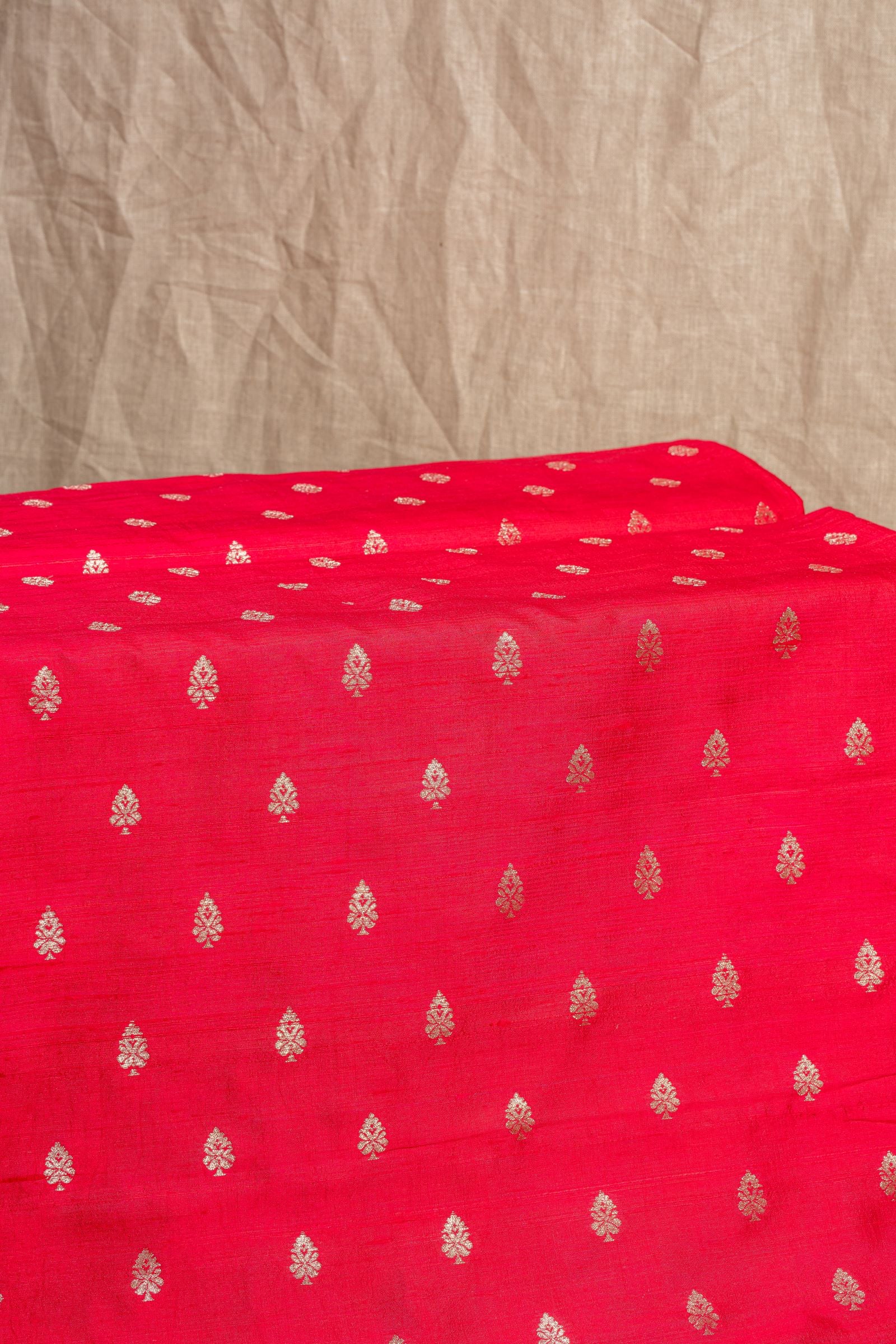 Dark Pink Cutwork Buti Raw Silk Handwoven