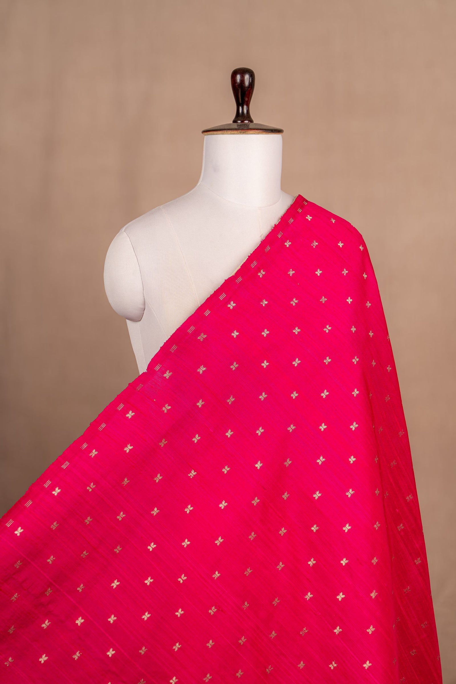 Rani Pink Cutwork Buti Raw Silk Handwoven