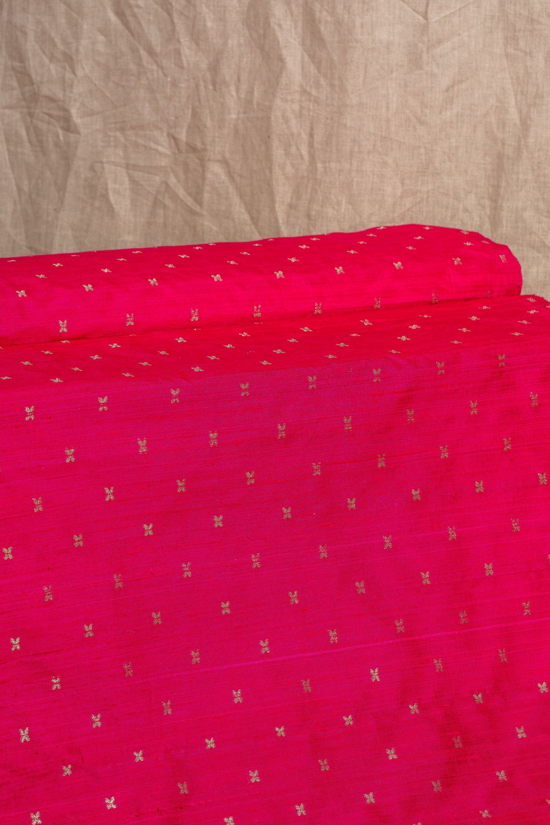 Rani Pink Cutwork Buti Raw Silk Handwoven