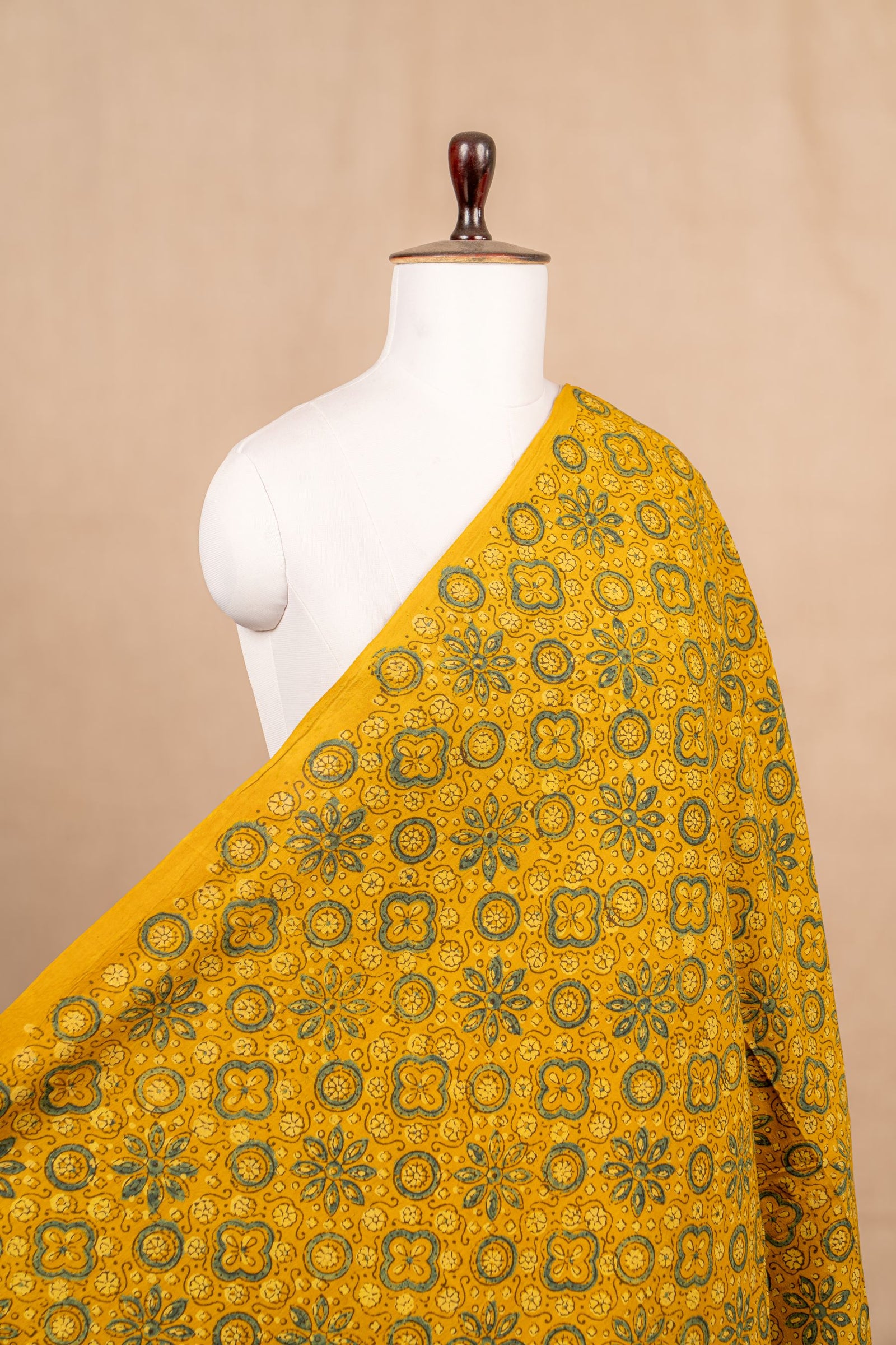 Yellow Ajrakh Cotton Block Print