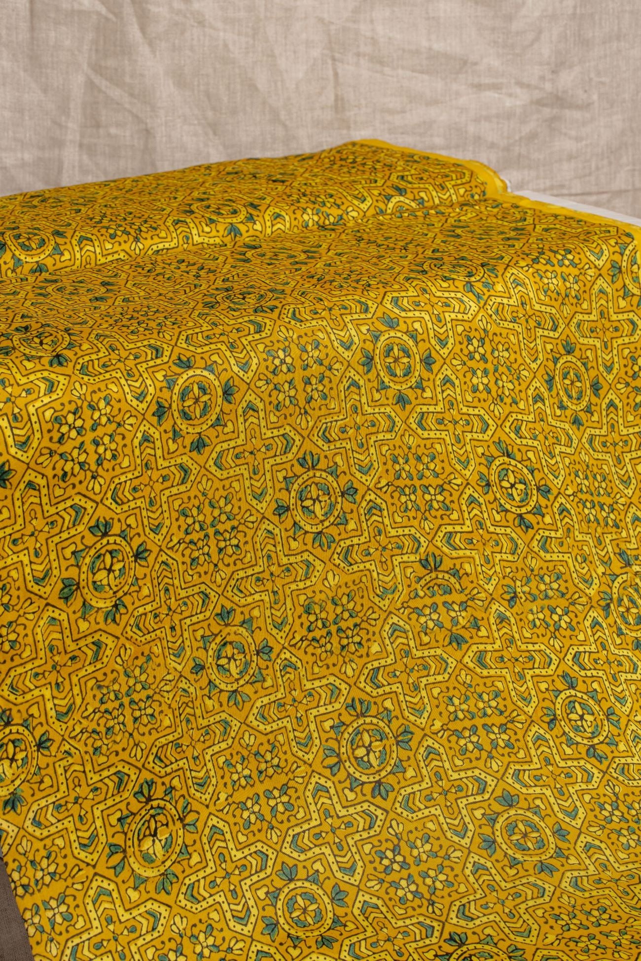 Yellow Ajrakh Modal Block Print