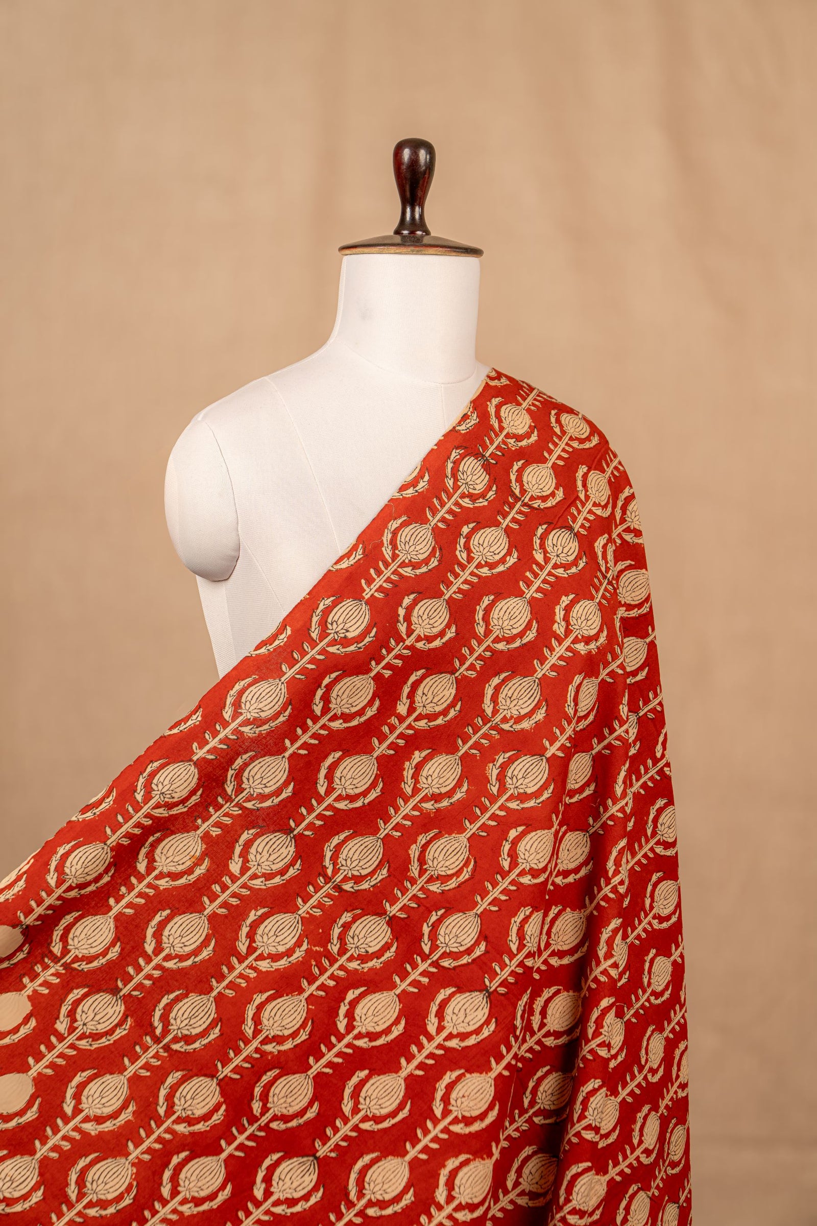 Brick Kalamkari Handblock Cotton Block Print