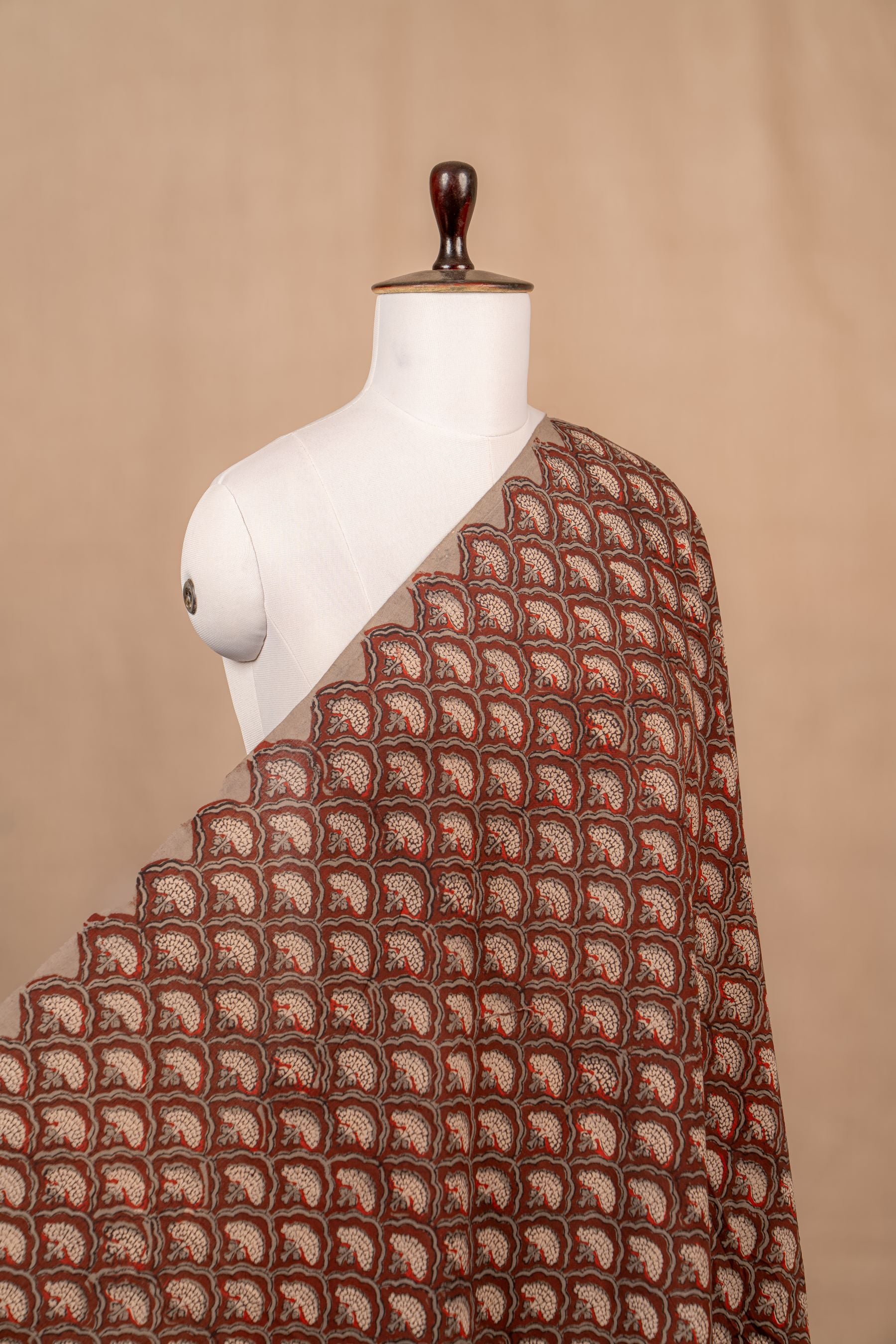 Brown Kalamkari Handblock Cotton Block Print