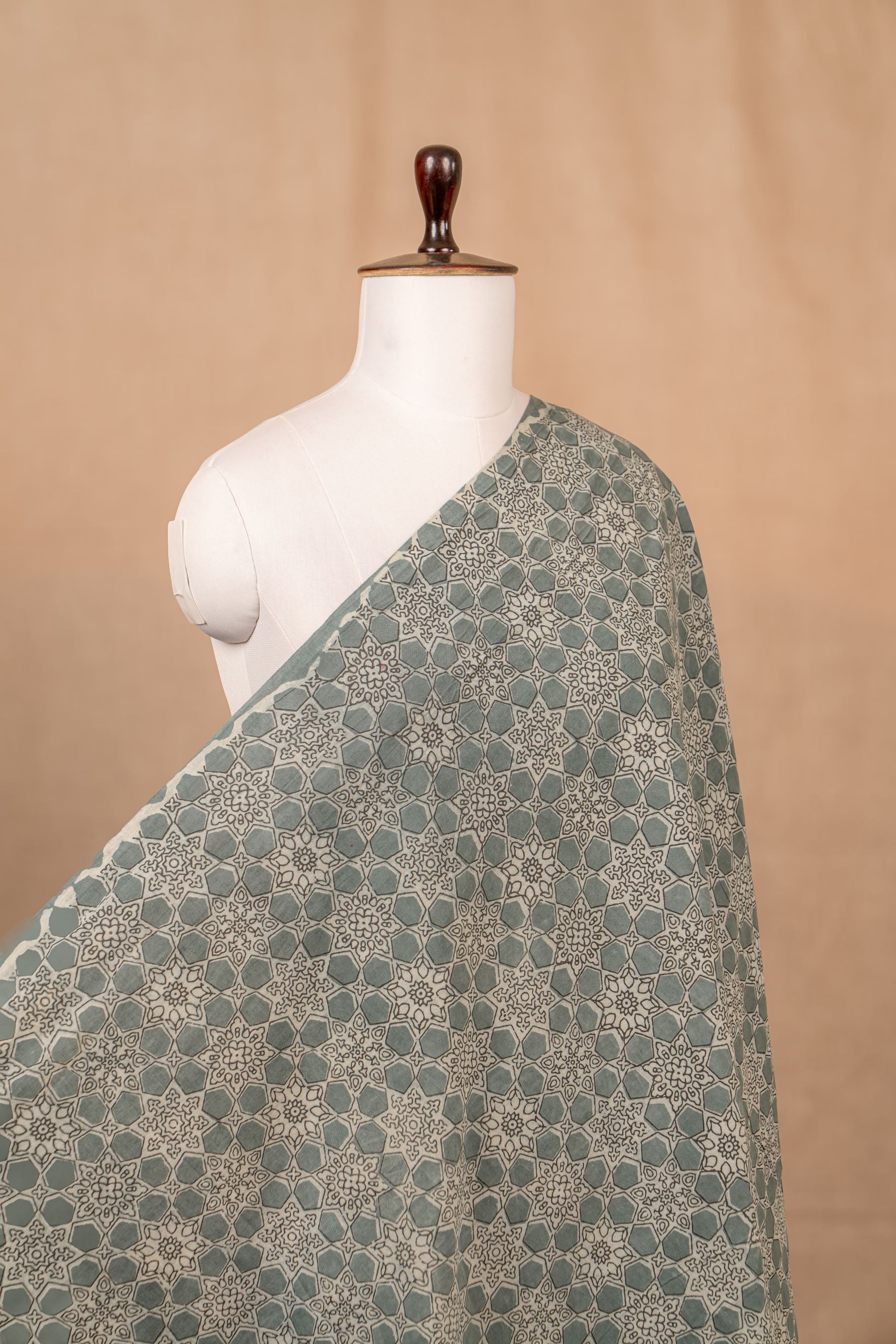 Grey Bagru And Dabu Cotton Block Print