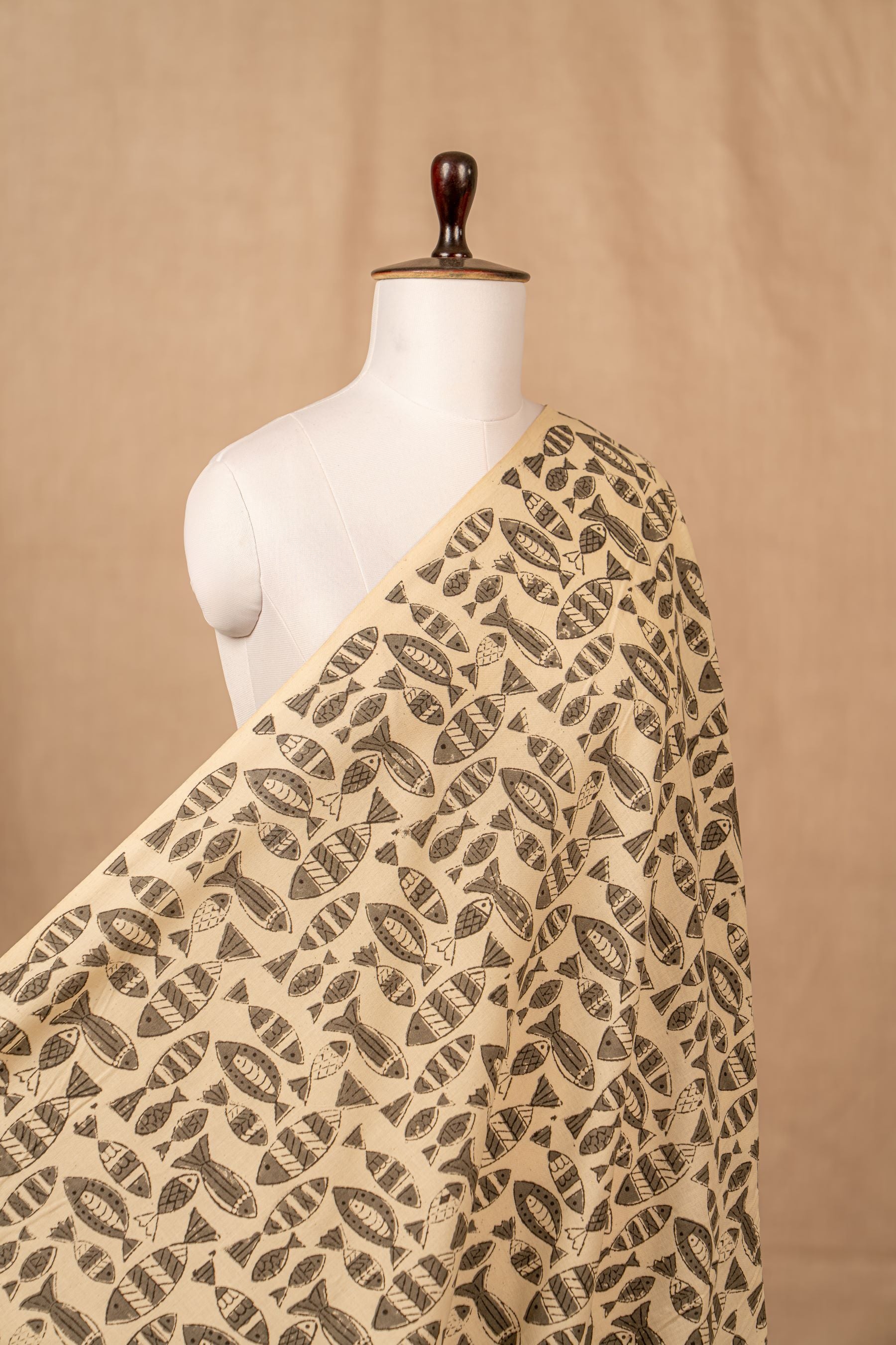 Off White Bagru And Dabu Cotton Block Print