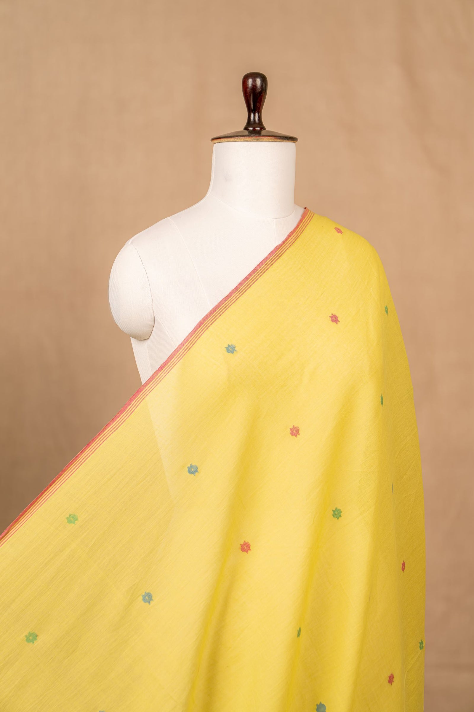 Lemon Yellow Jamdani Mul Cotton Handwoven