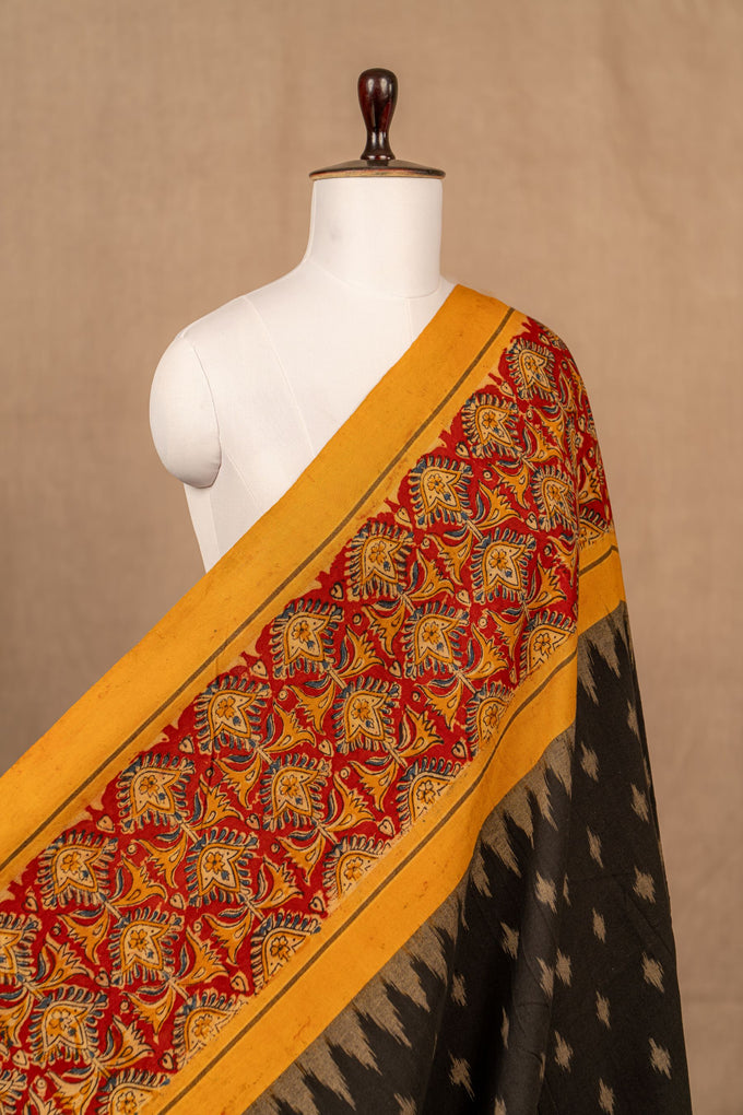 Black Ikat Temple Border Cotton Ikat