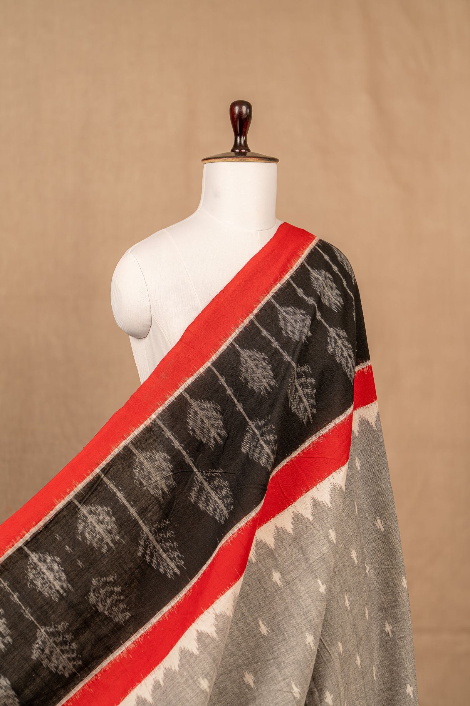 Grey Ikat With Kalamkari Panel Cotton Ikat