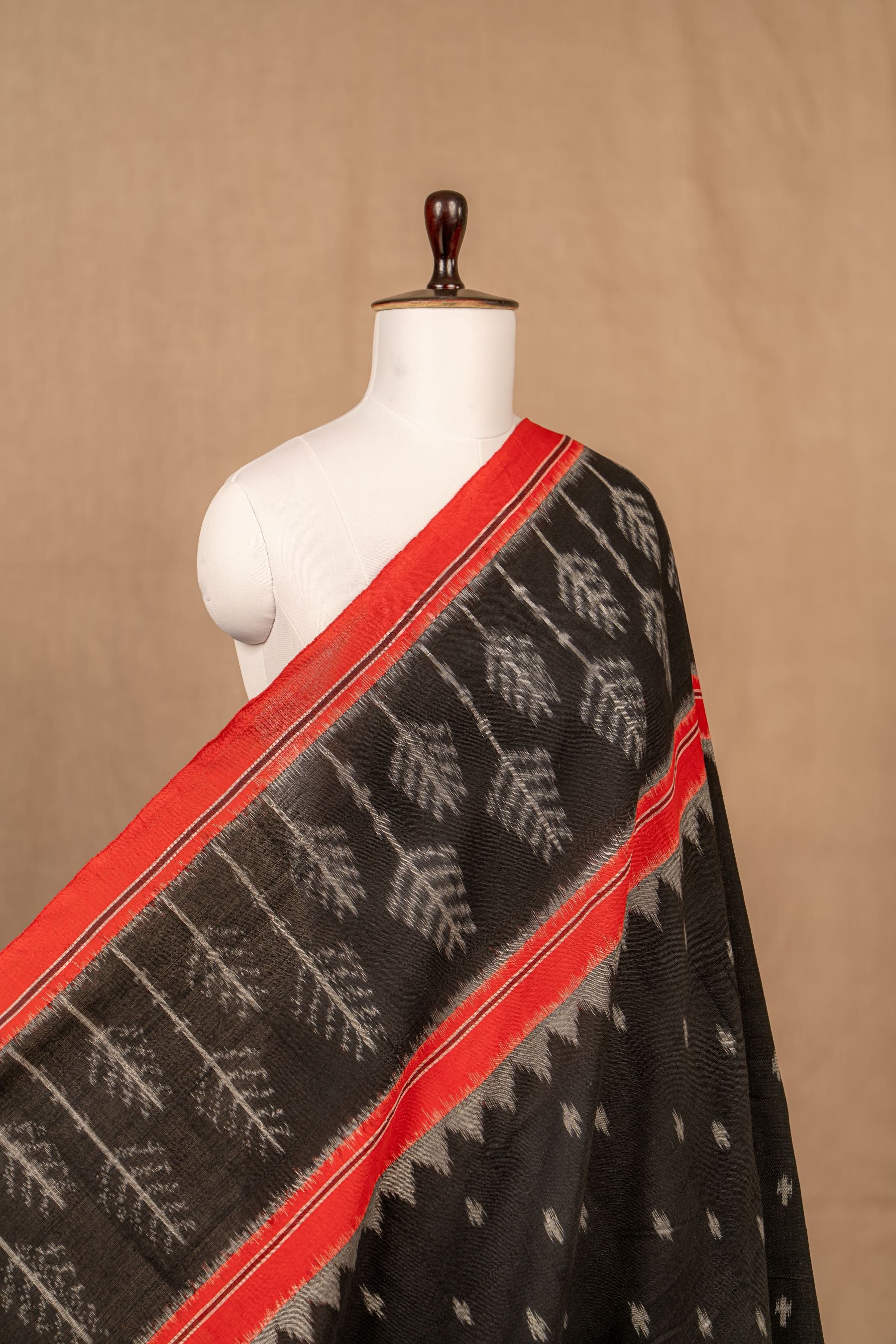 Black Ikat With Kalamkari Panel Cotton Ikat