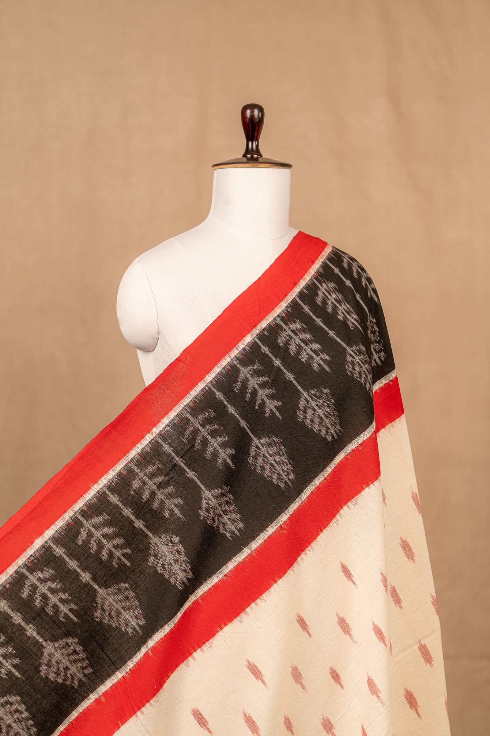 Off White Ikat With Kalamkari Panel Cotton Ikat