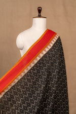 Black Ikat With Temple Border Cotton Ikat