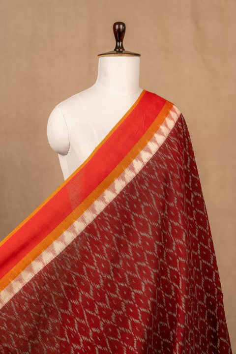 Maroon Ikat With Temple Border Cotton Ikat
