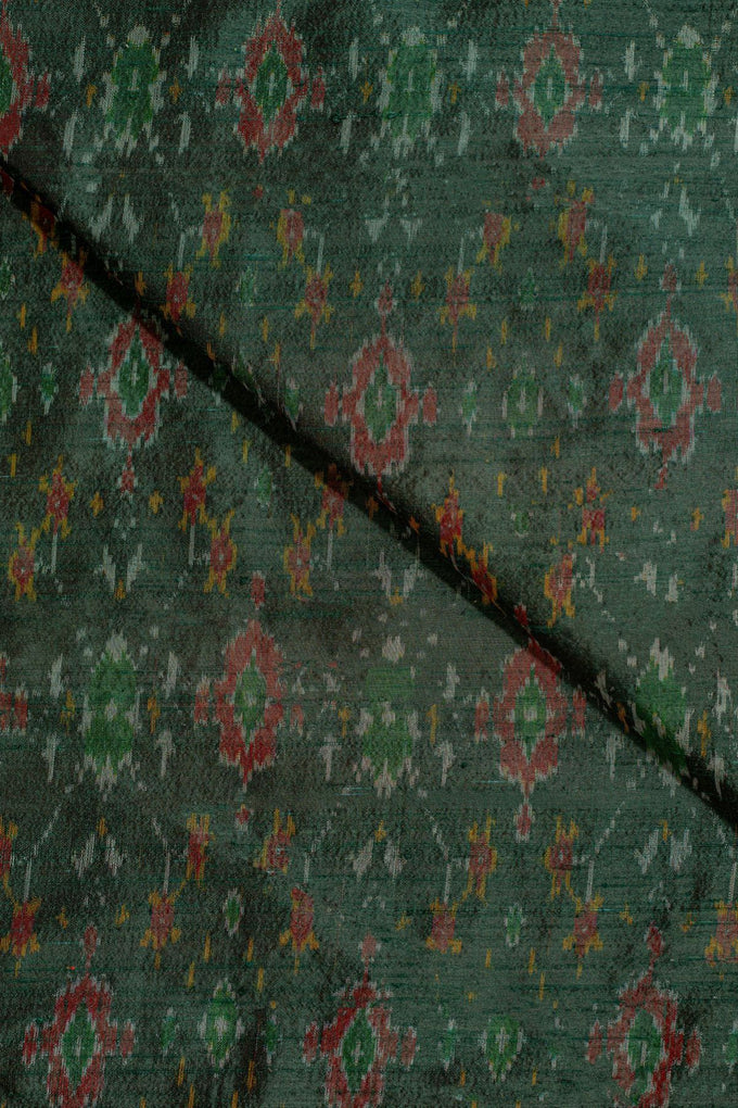 Green Ikat Raw Silk Tye And Die