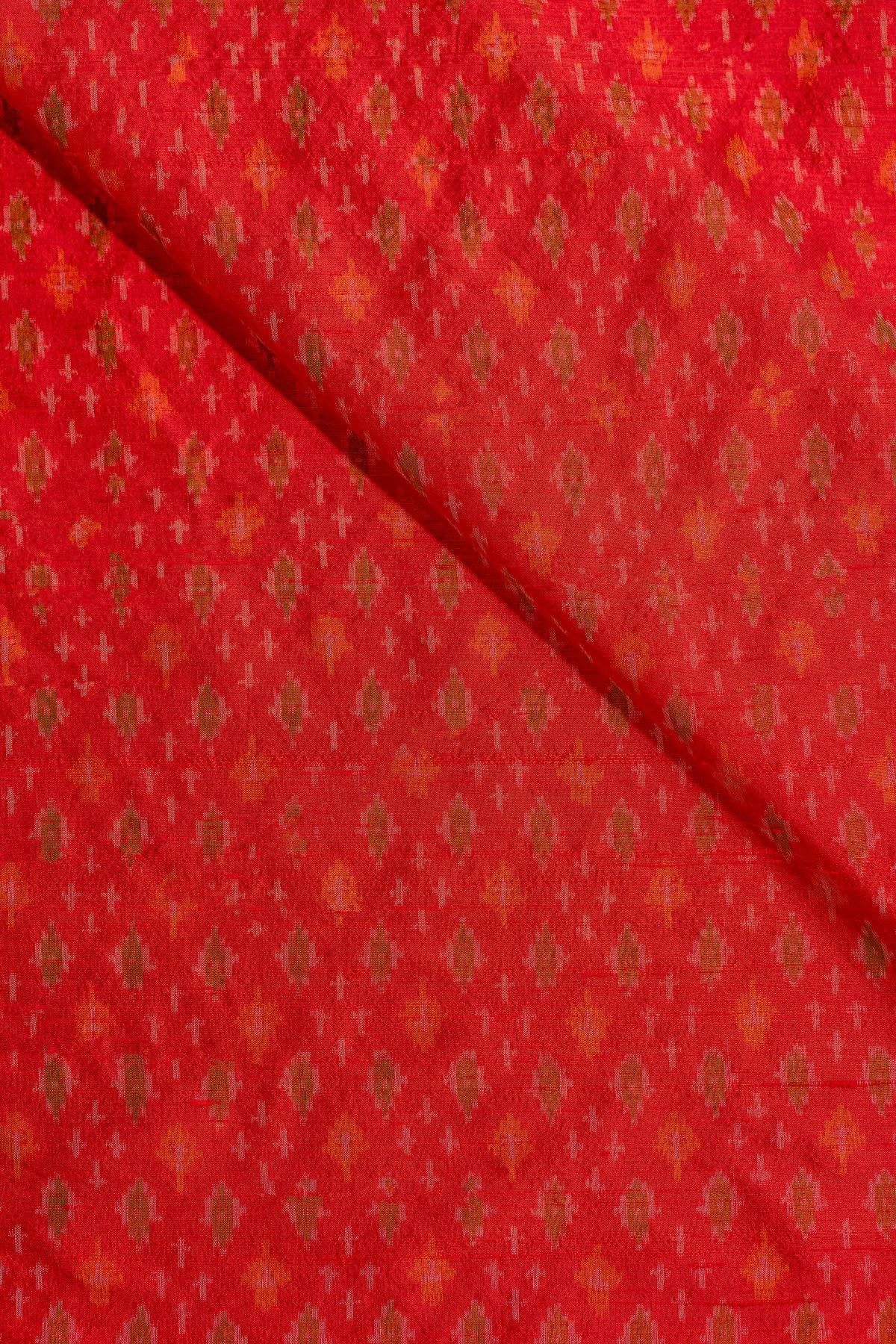 Red Ikat Raw Silk Tye And Die