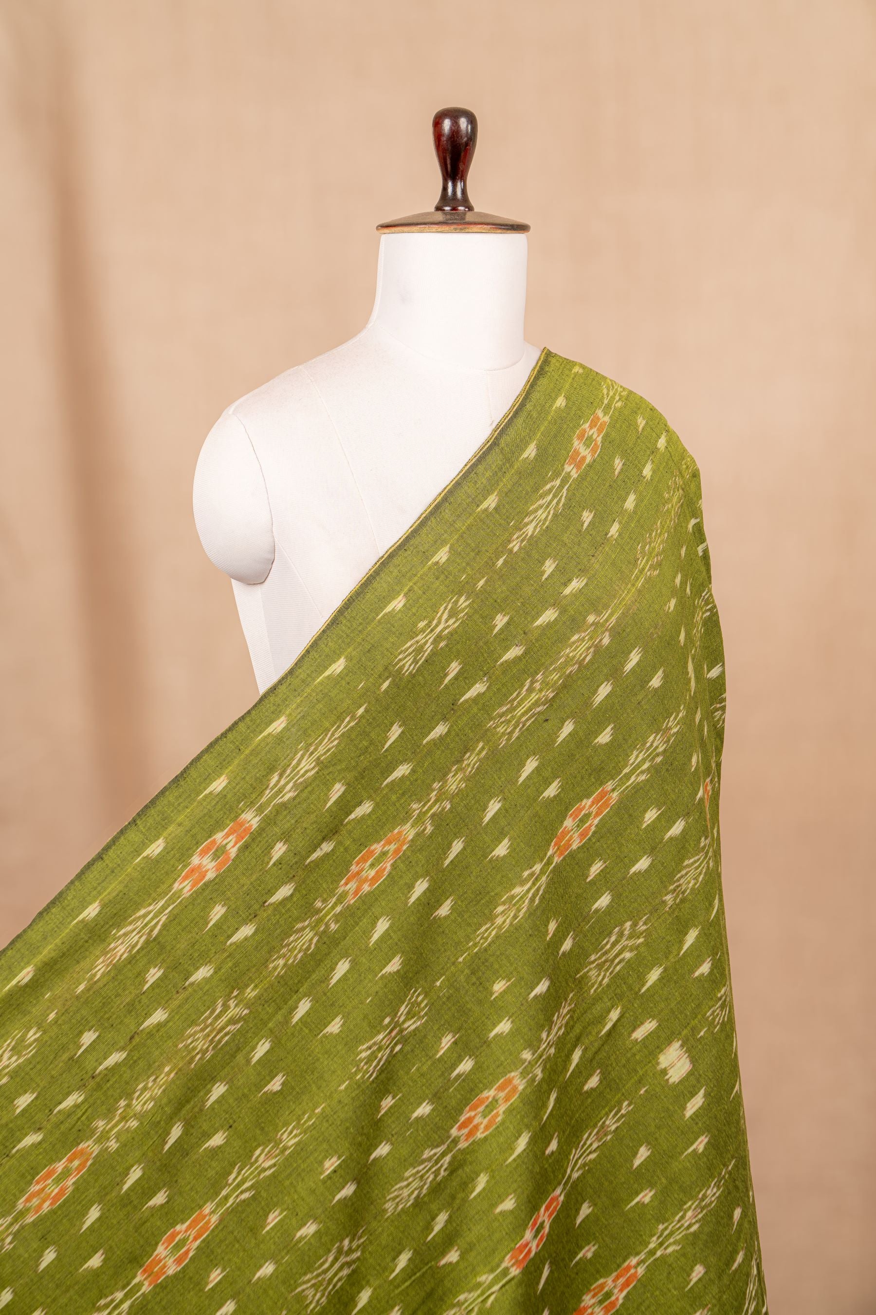 Parrot Green Sambalpuri Ikat Cotton Tie And Dye