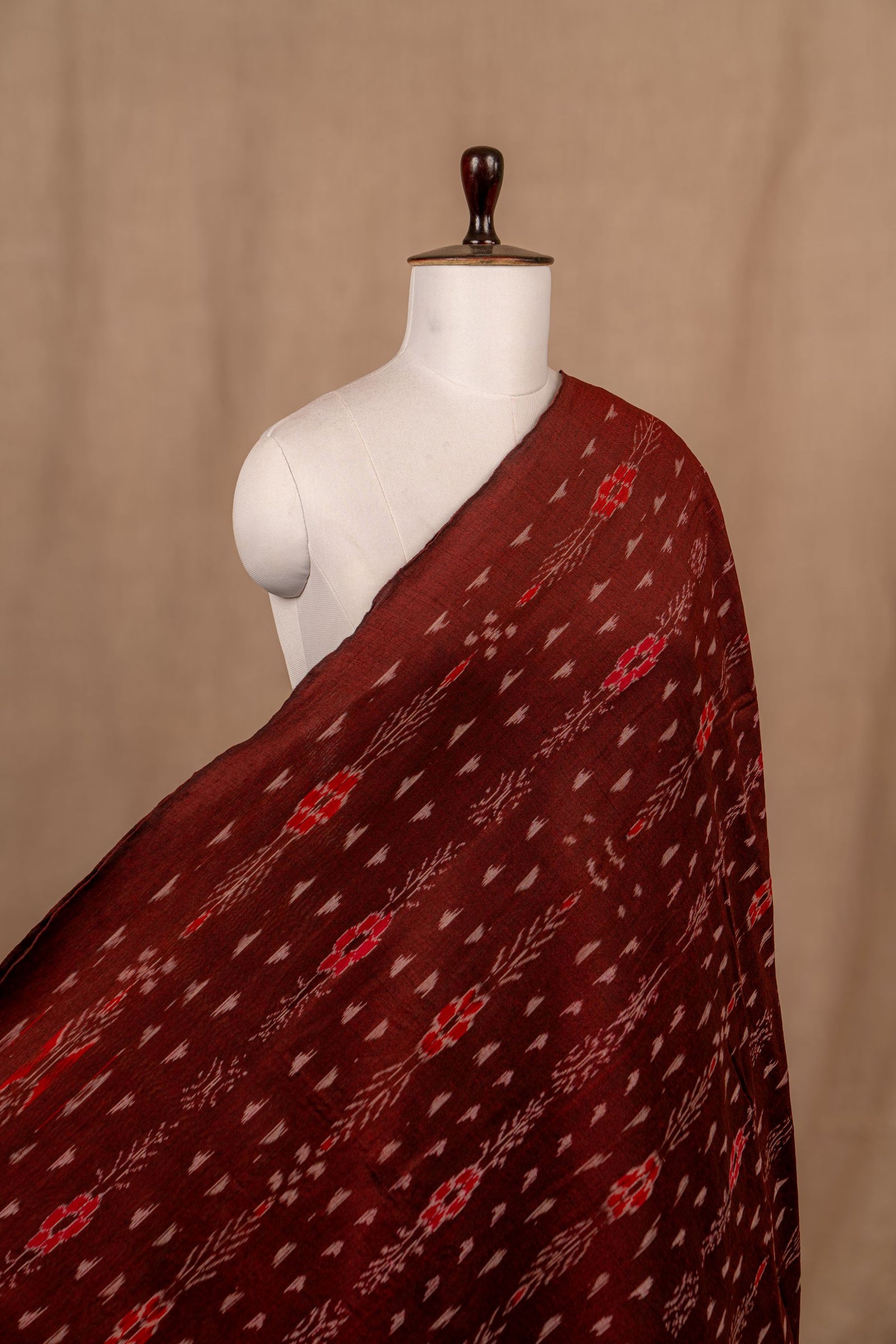 Marron Sambalpuri Ikat Cotton Tie And Dye