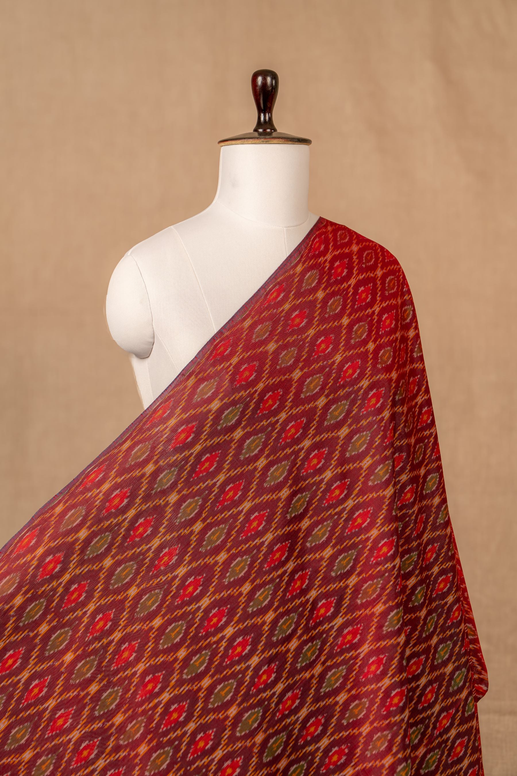 Maroon Sico Ikat Cotton Silk Ikat