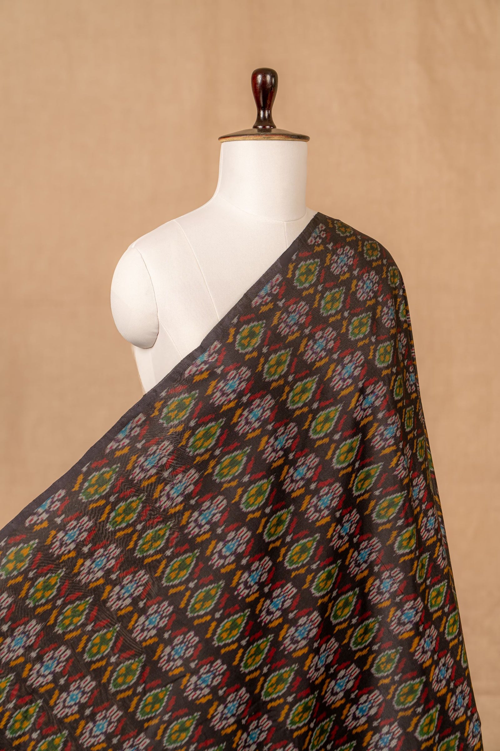 Black Sico Ikat Cotton Silk Ikat