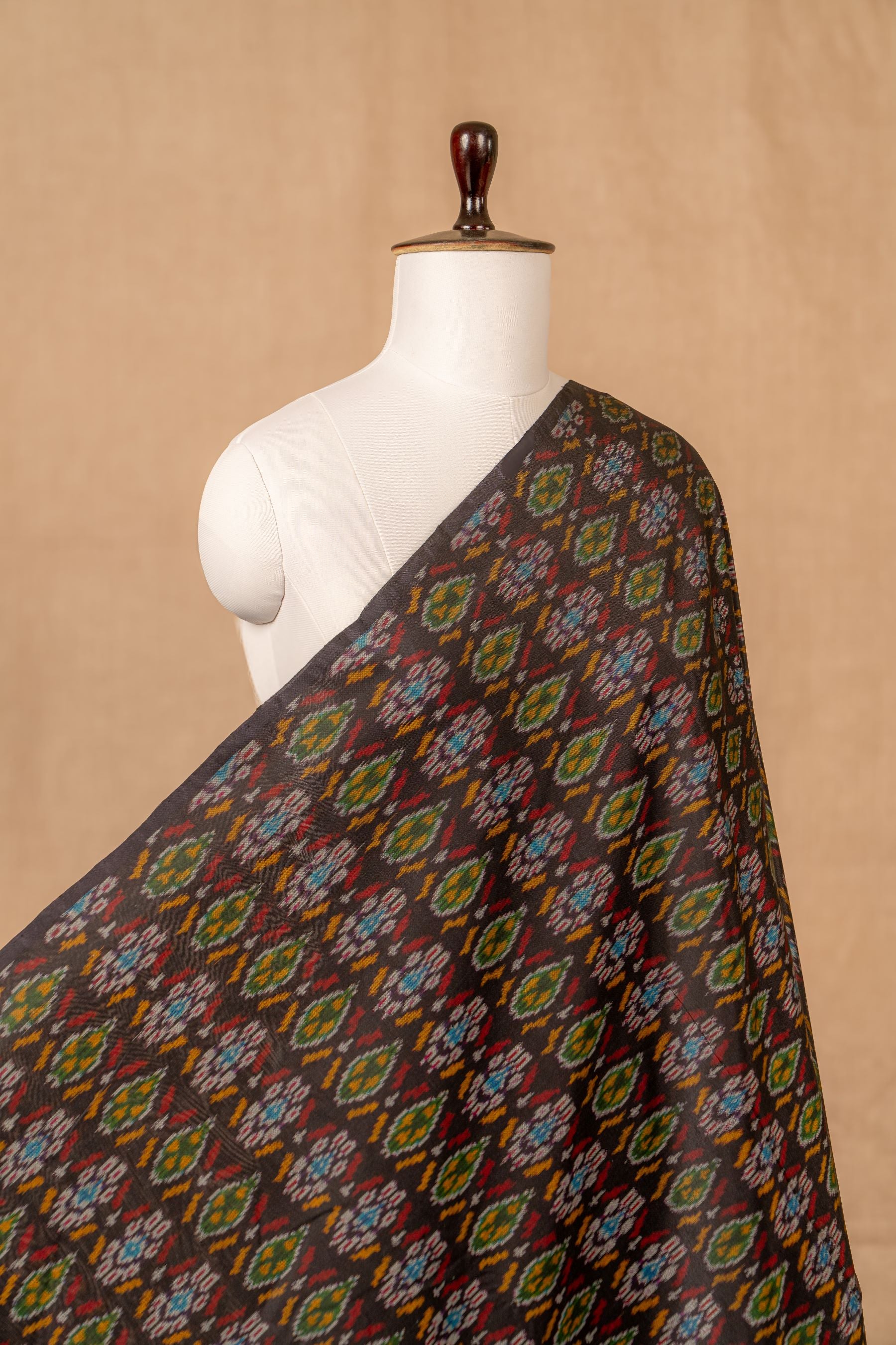 Black Sico Ikat Cotton Silk Ikat
