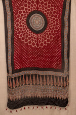 Maroon Handblock/Tie And Dye Modal Silk Ajrakh/Bandhani