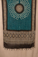 Peacock Green Handblock/Tie And Dye Modal Silk Ajrakh/Bandhani