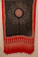 Black Handblock/Tie And Dye Modal Silk Ajrakh/Bandhani