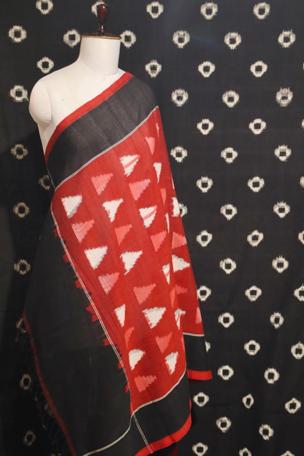 Black Ikat Top & Maroon Ikat Dupatta