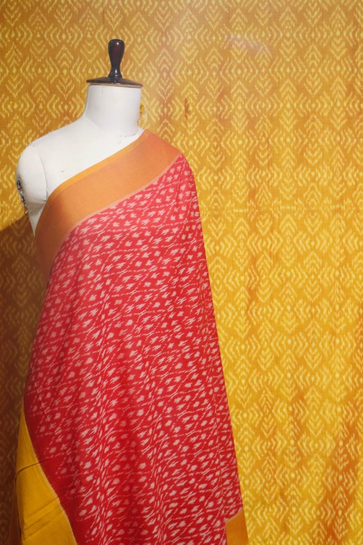 Mustard Ikat Top & Red Ikat Dupatta