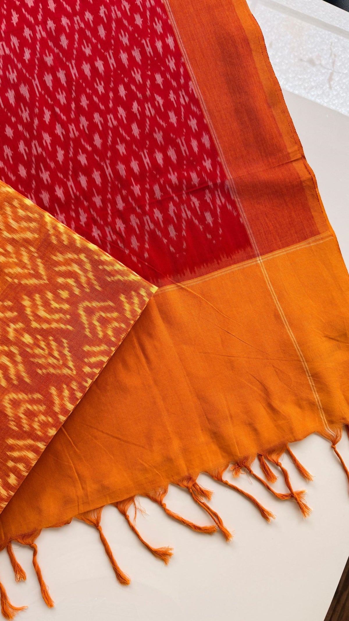 Mustard Ikat Top & Red Ikat Dupatta