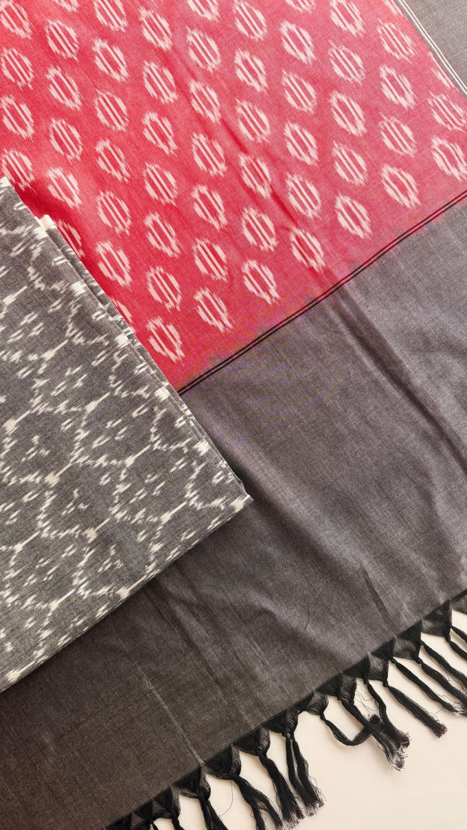 Gray Ikat Top & Dusty Rose Ikat Dupatta