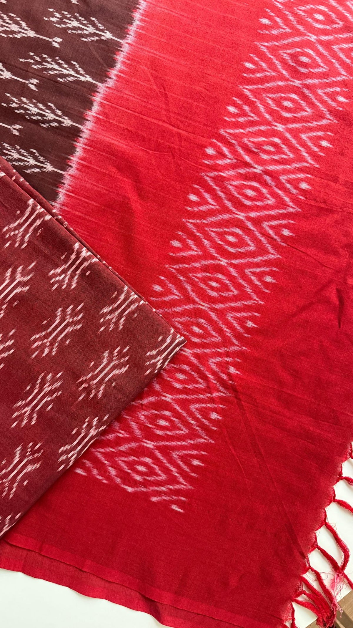 Burnt Rose Ikat Top & Brown Ikat Dupatta
