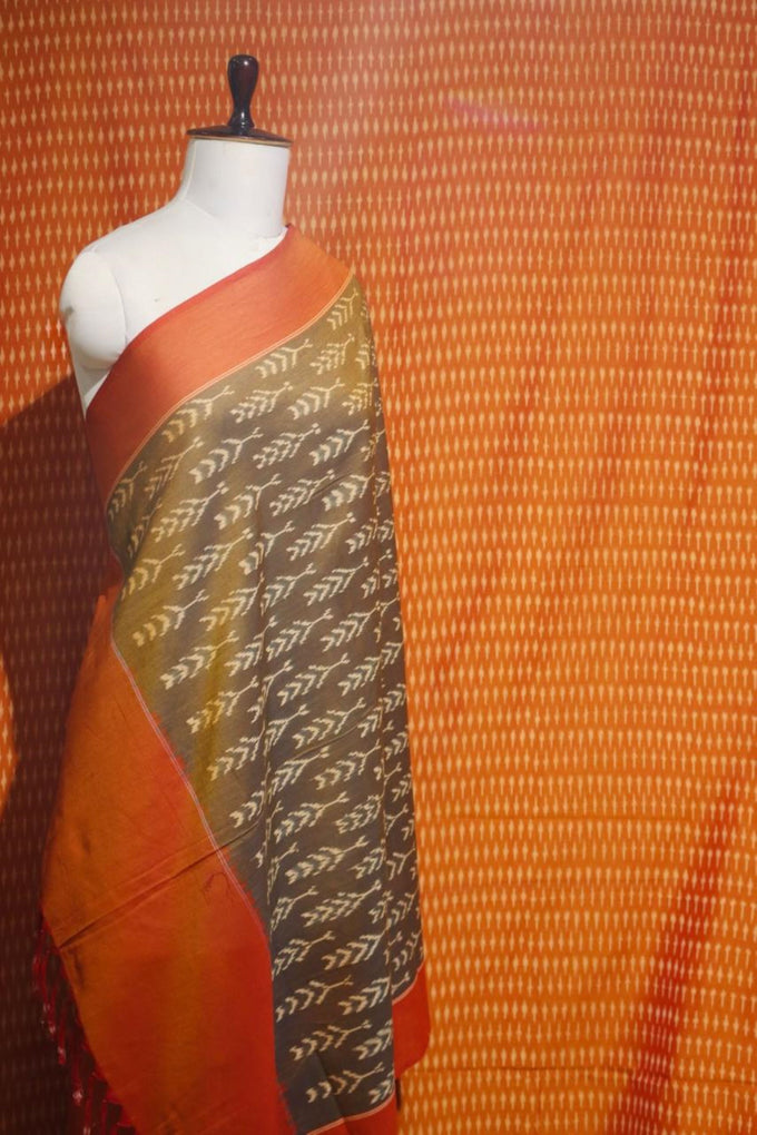 Orange Ikat Top & Olive Brown Ikat Dupatta