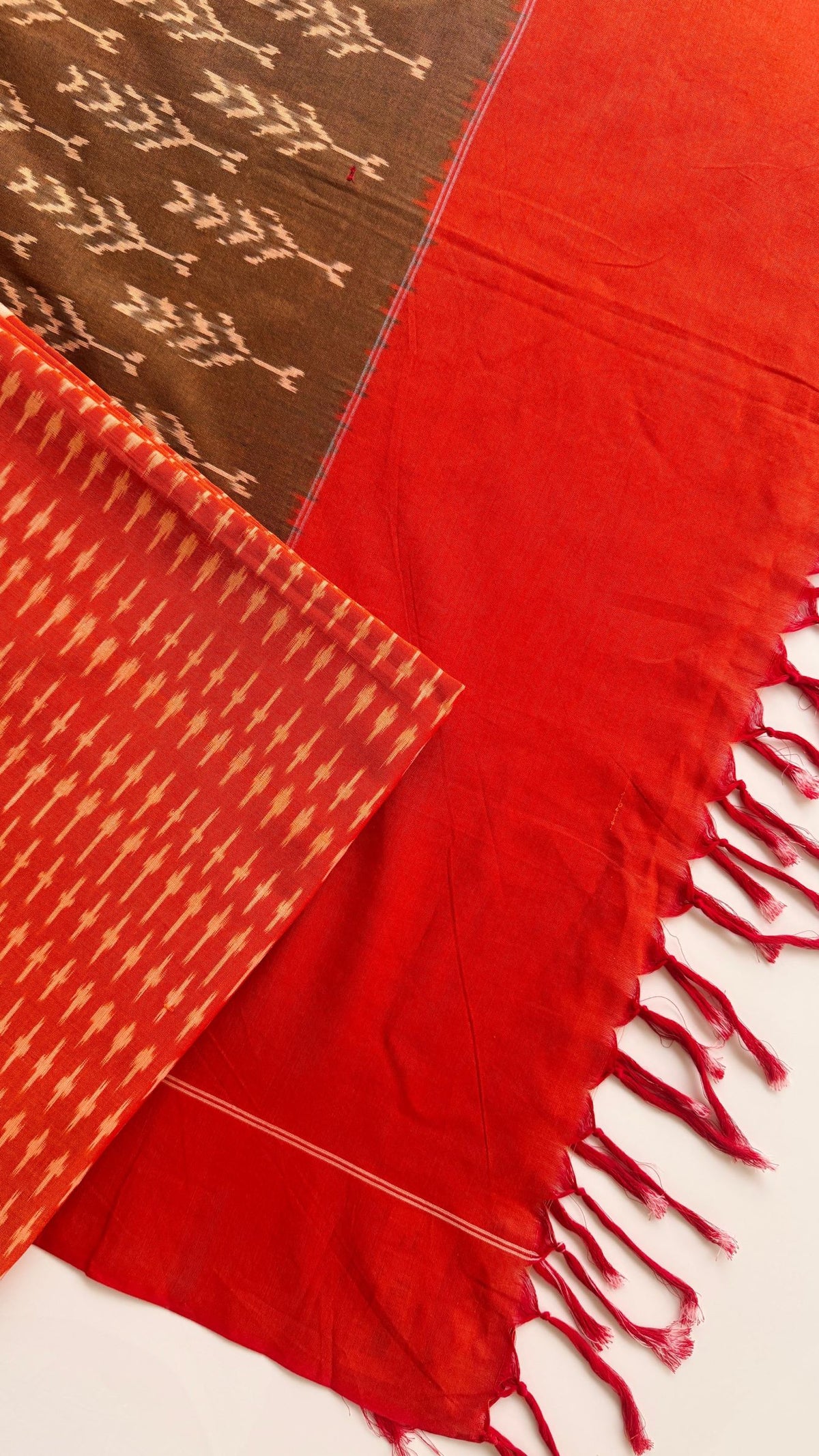 Orange Ikat Top & Olive Brown Ikat Dupatta
