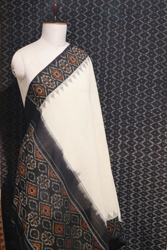 Black Ikat Top & Off White Ikat Dupatta